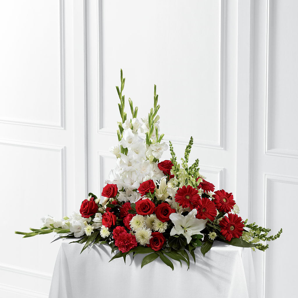 Crimson & White Arrangement – Rosehaus Floral, Suamico WI