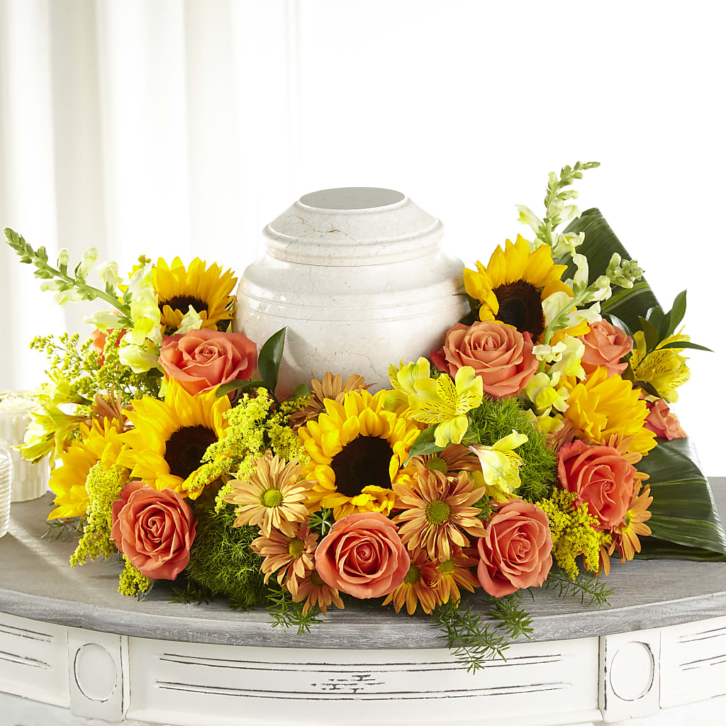 Faithful Sunflower Cremation Adornment – Rosehaus Floral, Suamico WI