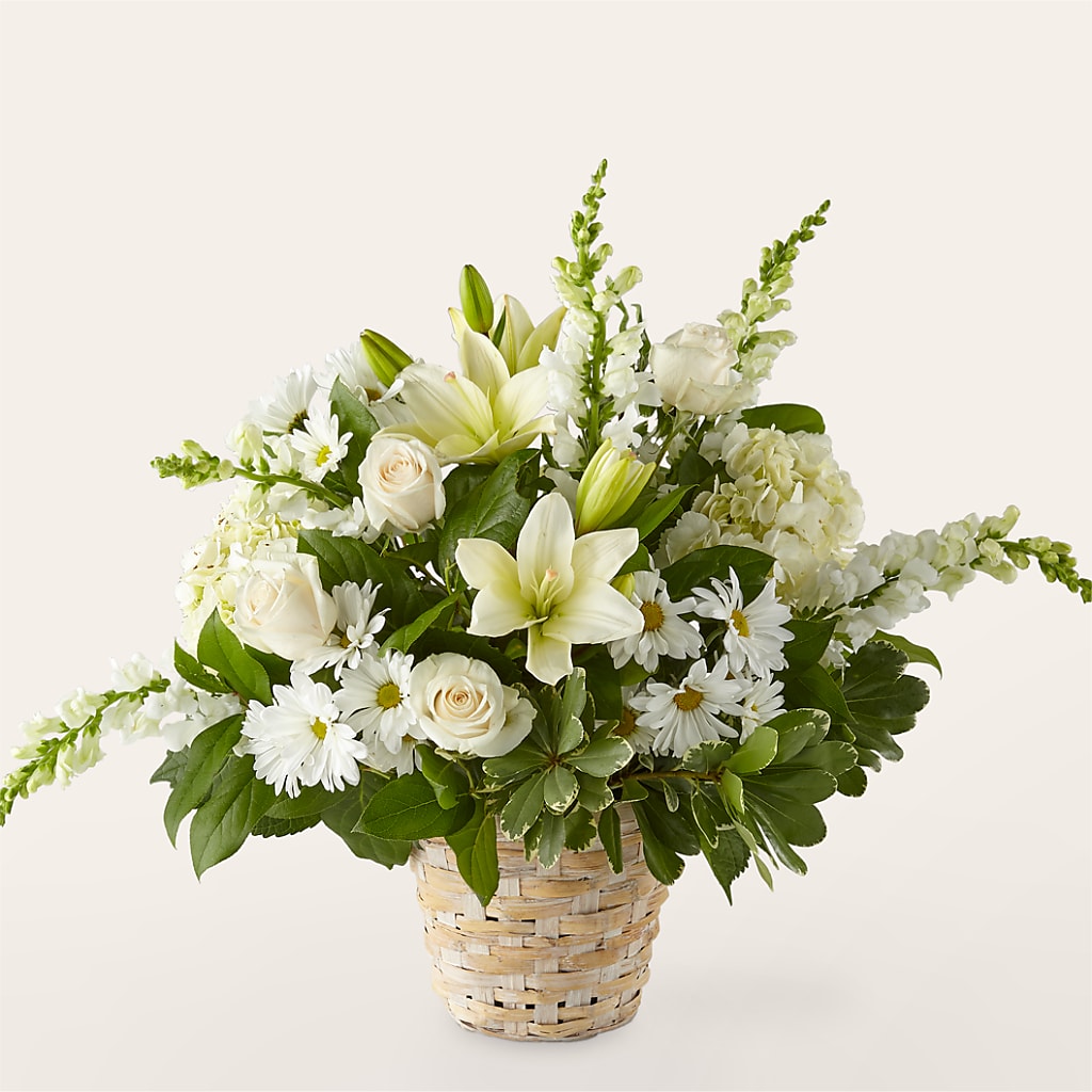 Ivory Elegance Floral Basket – Rosehaus Floral, Suamico WI