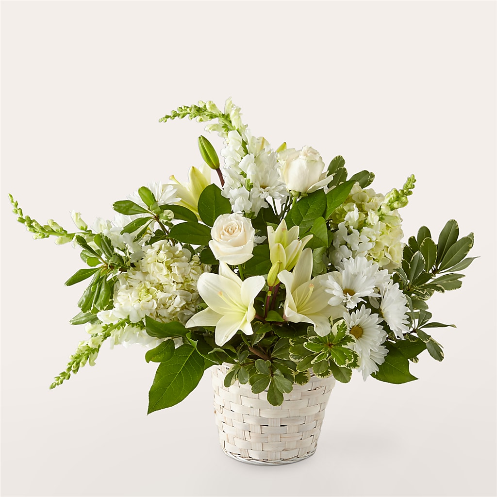 Ivory Elegance Floral Basket – Rosehaus Floral, Suamico WI