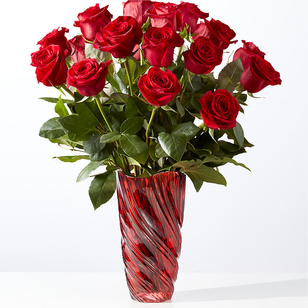 Classic Love Red Rose Bouquet with Luxe Swirl Vase – Rosehaus Floral, Suamico WI
