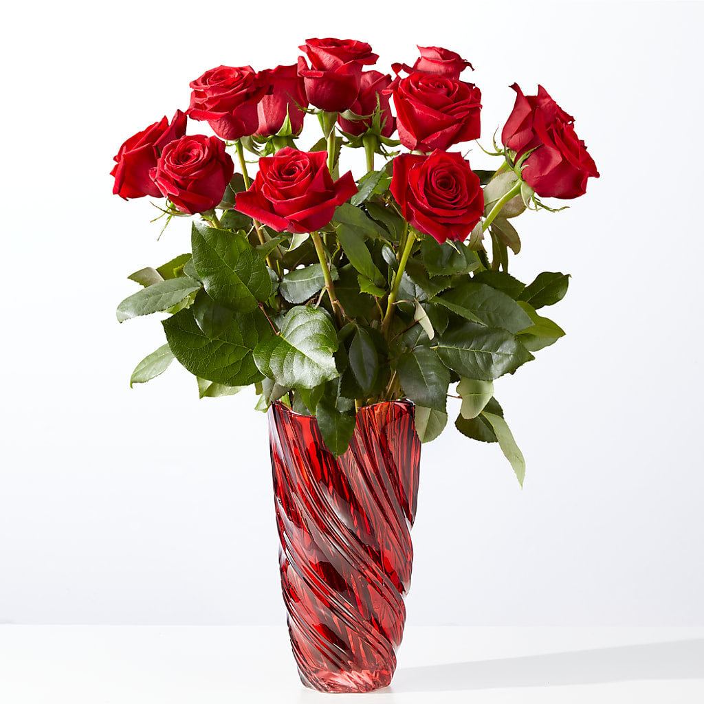 Classic Love Red Rose Bouquet with Luxe Swirl Vase – Rosehaus Floral, Suamico WI