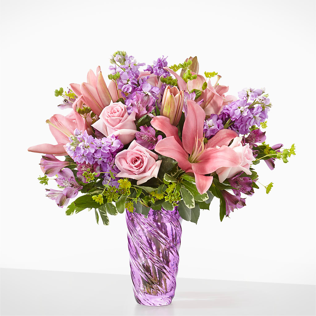 Precious Petals Bouquet with Luxe Swirl Vase – Rosehaus Floral, Suamico WI