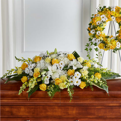 Golden Harmony Casket Spray –  Rosehaus Floral, Suamico WI