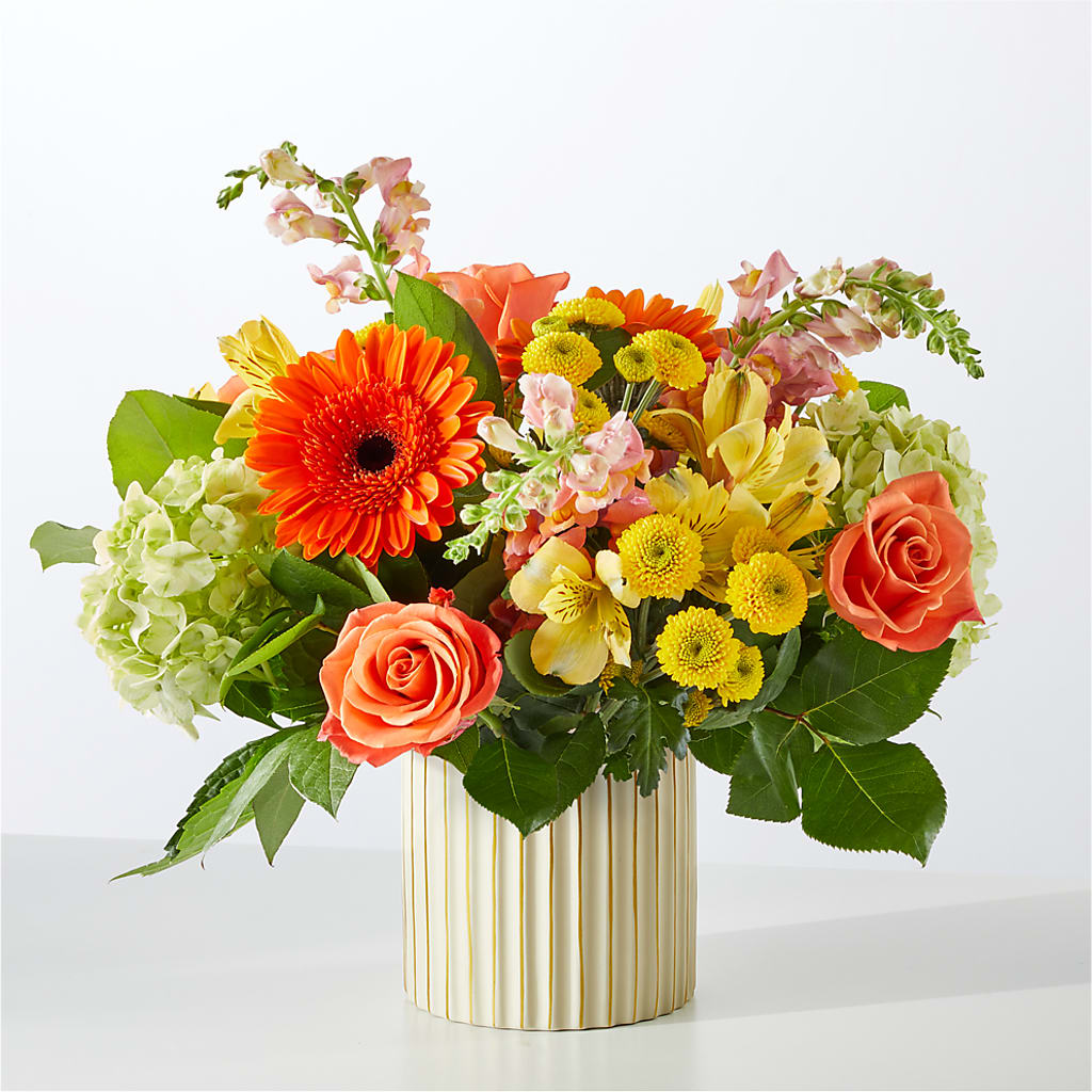 Autumn Sunshine Bouquet with Ivory Vase –  Rosehaus Floral, Suamico WI