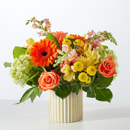 Autumn Sunshine Bouquet with Ivory Vase – ROSEHAUS FLORAL, Suamico WI